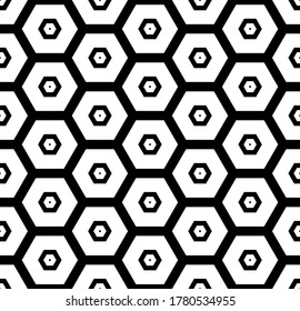 Seamless geometric hexagons black and white pattern and texture. Vector art.