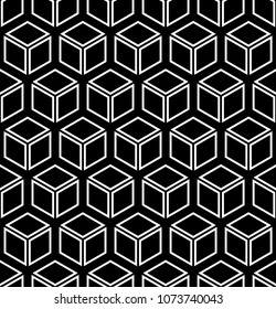 Seamless geometric hexagons and diamonds pattern. 3D illusion. Vector art.