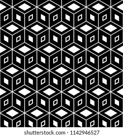 Seamless geometric hexagons and diamonds pattern. 3D illusion. Vector art.