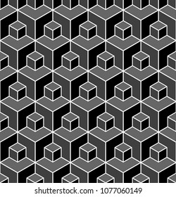 Seamless geometric hexagons pattern. 3D illusion. Vector art.