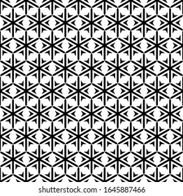 Patrón de hexágonos y estrellas geométricos sin problemas. Textura en blanco y negro. Arte vectorial.
