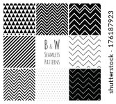 Seamless geometric hipster background set.  Black and White Seamless Patterns.
