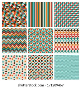 Seamless geometric hipster background set. Retro Vintage Seamless Patterns. Vector Illustration