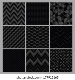 Seamless geometric hipster background set. Black Color Patterns