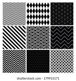 Seamless geometric hipster background set. black and white