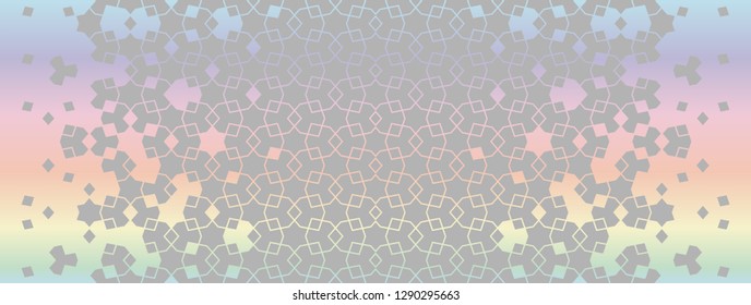 Seamless geometric hologram pattern. Arabian vector template of modern card for invitation, celebration, save the date, poster, announcement with holographic effect.