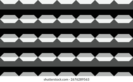 Nahtloses geometrisches horizontales Sechseckmuster in Schwarz, Weiß und Grau mit modernem Minimaldesign