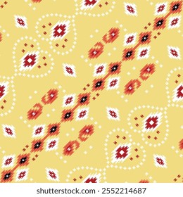 seamless geometric ikat bandanna pattern on yellow