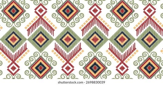 Seamless geometric ikat pattern. Hand draw abstract ethnic pattern design.