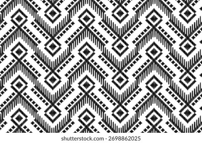 Seamless geometric ikat pattern. Hand draw abstract ethnic pattern design.