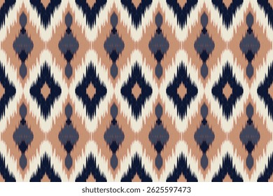 Seamless geometric ikat pattern with traditional ethnic tribal design, ideal for fabric, textile, wallpaper, fashion prints, interior decor, crafts, and home projects.