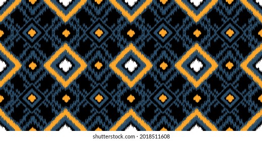 Seamless geometric ikat pattern, Vector square frame design for fashion clothes, wallpaper, textile, wrapping and decoration background.