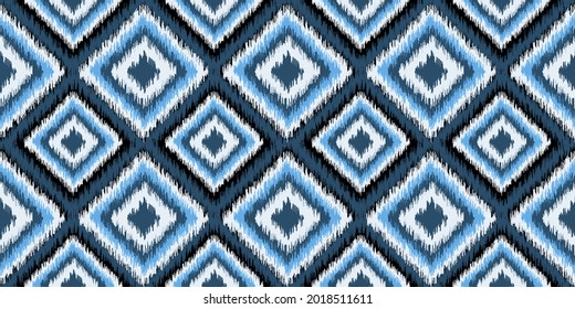 Seamless geometric ikat pattern, Vector square frame design for fashion clothes, wallpaper, textile, wrapping and decoration background.