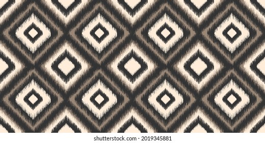 Seamless geometric ikat pattern, Vector square frame design for fashion clothes, wallpaper, textile, wrapping and decoration background.