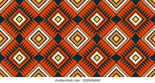Seamless geometric ikat pattern, Vector square frame design for fashion clothes, textile, decoration background.