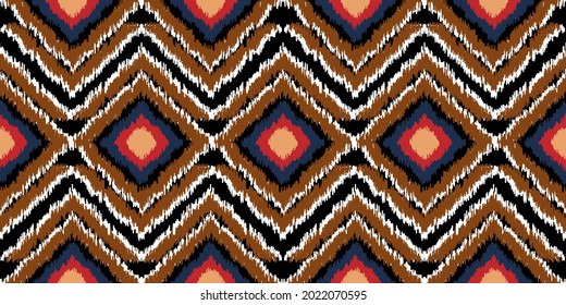 Seamless geometric ikat pattern, Vector square frame design for fashion clothes, wallpaper, textile, wrapping and decoration background.