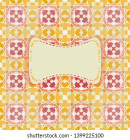 Seamless geometric illustrated pattern made of abstract elements in orange and yellow. Frame.