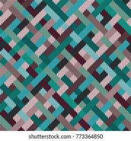Seamless geometric knitted pattern.Knitted woven texture.Vector