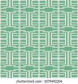 Seamless geometric labyrinthine pattern of multiple lines. Complex abstract vector print mint green and white colors