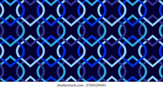 nahtloses geometrisches Gittermuster mit blauen überlappenden Linien auf dunklem Hintergrund moderne abstrakte Gittertextur für das Web