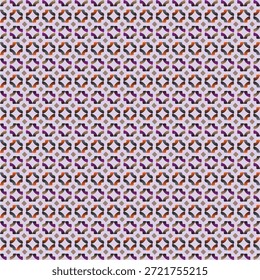 Patrón geométrico inconsútil de la celosía que presenta los Enlaces adornados del gradiente púrpura y naranja con los acentos del diamante del bronceado en un fondo suave de la lavanda ideal para las impresiones textiles elegantes, los efectos de escritorio decorativos y los Fondos de pantalla digitales modernos