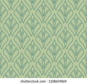 Seamless Geometric Leaf Art Deco Pattern. Abstract vector floral background.