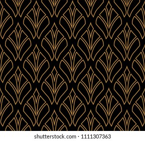 Seamless Geometric Leaf Art Deco Pattern. Abstract vector floral background.