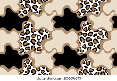 Seamless geometric leopard pattern on beige. Vector Illustration.