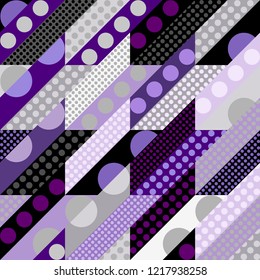 Seamless geometric lilac pattern. Classic polka dot pattern in a patchwork collage style. Vector image.