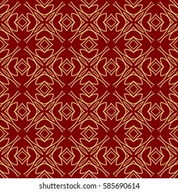 Seamless geometric line floral pattern, ethnic ornament. texture for wallpaper, design, invitation cards. red, gold color graphic background