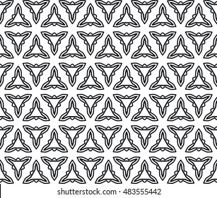 Seamless geometric line pattern in arabian style, ethnic ornament. Endless hexagonal texture for wallpaper, banners, invitation cards. Black and white graphic lace background