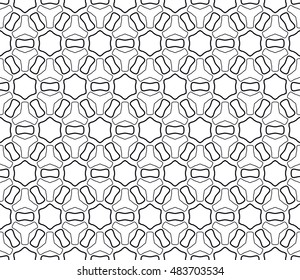 Seamless geometric line pattern in arabian style, ethnic ornament. Endless hexagonal texture for wallpaper, banners, invitation cards. Black and white graphic lace background