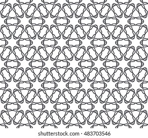 Seamless geometric line pattern in arabian style, ethnic ornament. Endless hexagonal texture for wallpaper, banners, invitation cards. Black and white graphic lace background