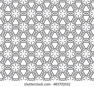 Seamless geometric line pattern in arabian style, ethnic ornament. Endless hexagonal texture for wallpaper, banners, invitation cards. Black and white graphic lace background