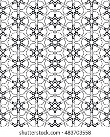 Seamless geometric line pattern in arabian style, ethnic ornament. Endless hexagonal texture for wallpaper, banners, invitation cards. Black and white graphic lace background