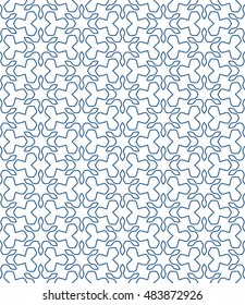 Seamless geometric line pattern in arabian style, ethnic ornament. Endless hexagonal texture for wallpaper, banners, invitation cards. Blue and white graphic lace background