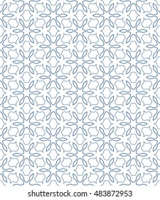 Seamless geometric line pattern in arabian style, ethnic ornament. Endless hexagonal texture for wallpaper, banners, invitation cards. Blue and white graphic lace background