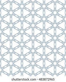 Seamless geometric line pattern in arabian style, ethnic ornament. Endless hexagonal texture for wallpaper, banners, invitation cards. Blue and white graphic lace background