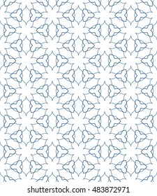 Seamless geometric line pattern in arabian style, ethnic ornament. Endless hexagonal texture for wallpaper, banners, invitation cards. Blue and white graphic lace background