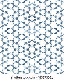 Seamless geometric line pattern in arabian style, ethnic ornament. Endless hexagonal texture for wallpaper, banners, invitation cards. Blue and white graphic lace background