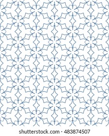 Seamless geometric line pattern in arabian style, ethnic ornament. Endless hexagonal texture for wallpaper, banners, invitation cards. Blue and white graphic lace background