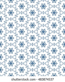 Seamless geometric line pattern in arabian style, ethnic ornament. Endless hexagonal texture for wallpaper, banners, invitation cards. Blue and white graphic lace background