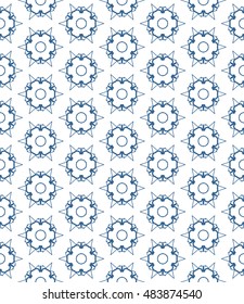 Seamless geometric line pattern in arabian style, ethnic ornament. Endless hexagonal texture for wallpaper, banners, invitation cards. Blue and white graphic lace background