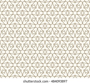 Seamless geometric line pattern in arabian style, ethnic ornament. Endless hexagonal texture for wallpaper, banners, invitation cards. Graphic lace background in a golden brown color