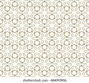 Seamless geometric line pattern in arabian style, ethnic ornament. Endless hexagonal texture for wallpaper, banners, invitation cards. Graphic lace background in a golden brown color