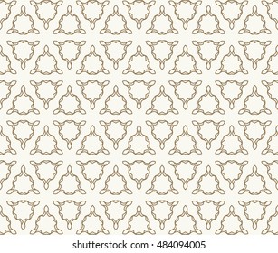 Seamless geometric line pattern in arabian style, ethnic ornament. Endless hexagonal texture for wallpaper, banners, invitation cards. Graphic lace background in a golden brown color