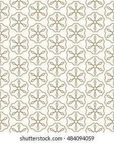 Seamless geometric line pattern in arabian style, ethnic ornament. Endless hexagonal texture for wallpaper, banners, invitation cards. Graphic lace background in a golden brown color