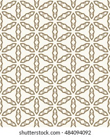 Seamless geometric line pattern in arabian style, ethnic ornament. Endless hexagonal texture for wallpaper, banners, invitation cards. Graphic lace background in a golden brown color