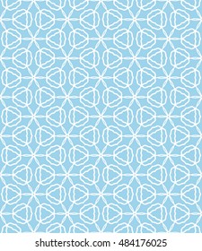 Seamless geometric line pattern in arabian style, ethnic ornament. Endless hexagonal texture for wallpaper, banners, invitation cards. Blue and white graphic lace background