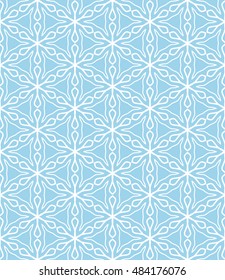 Seamless geometric line pattern in arabian style, ethnic ornament. Endless hexagonal texture for wallpaper, banners, invitation cards. Blue and white graphic lace background
